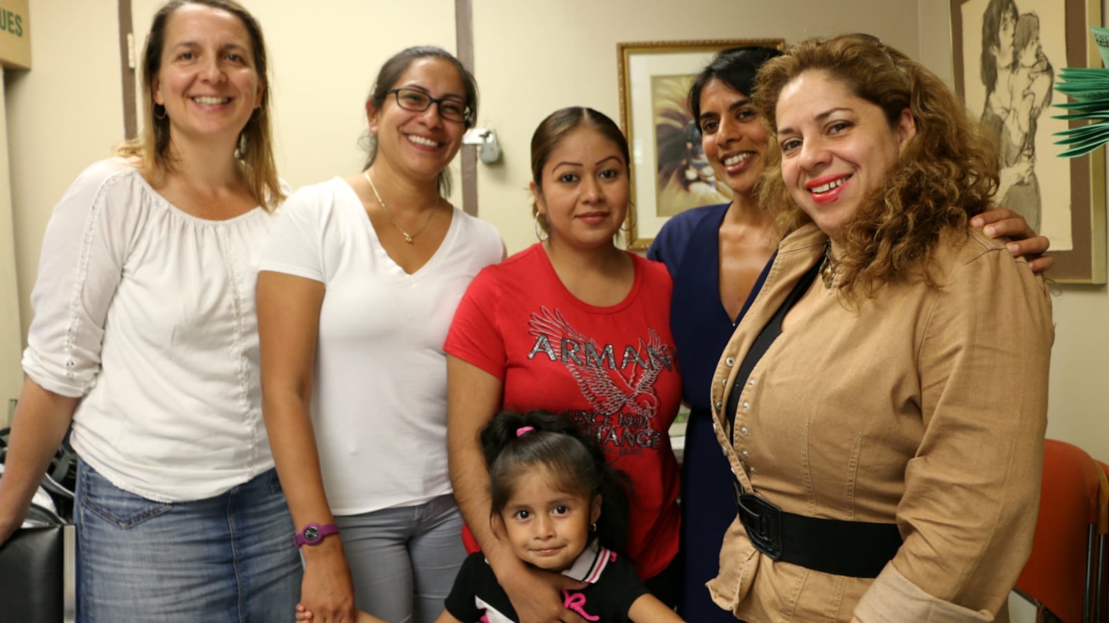 Members of the District 3 Equity in Education Task Force and the Parent Leadership Project. From left: Lori Falchi, Flor Donoso, Claudia Ortega and her daughter Sophia, Ujju Aggarwal, and Mariela Angulo.