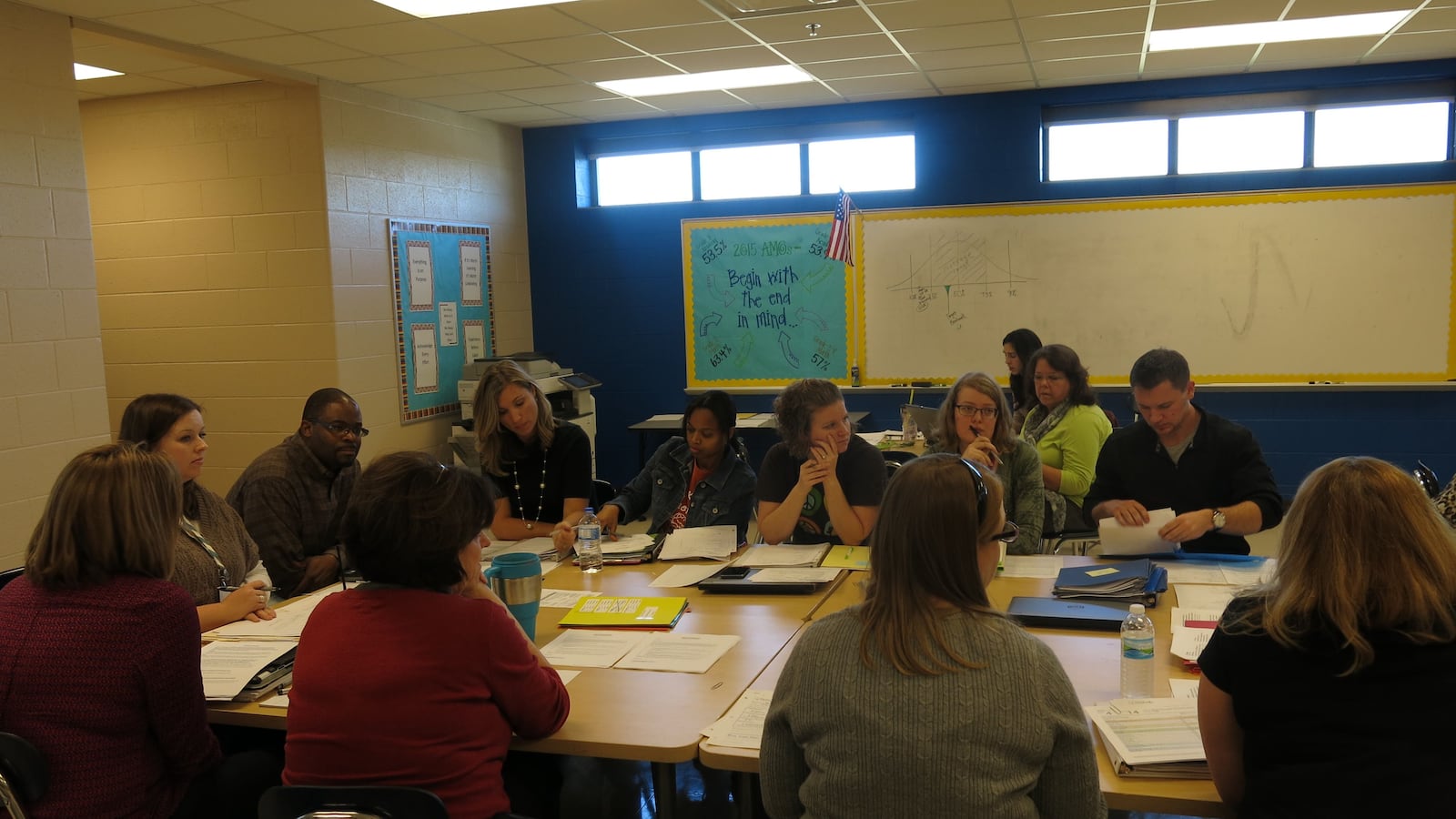 Fourth grade teachers at AZ Kelley Elementary in Antioch meet to discuss struggling students' "intervention" plans as part of Response to Instruction and Intervention. Having strong RTI teams is one of the state's recommendations for successful implementation of the model.
