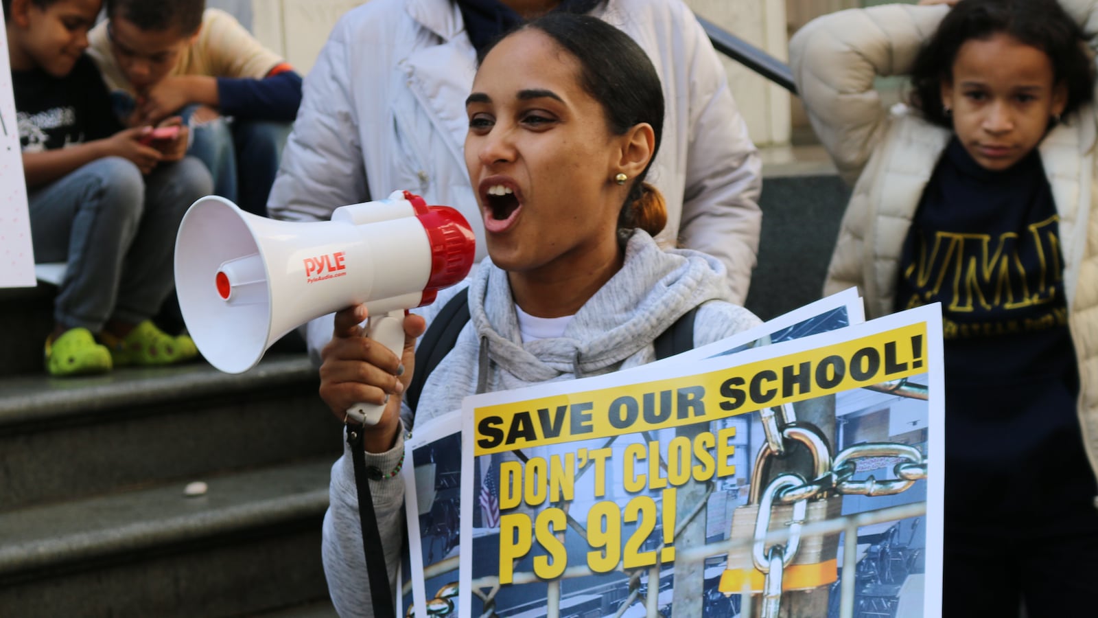 P.S. 92 parent Jeanelle Valet protested that school's closure at recent rally in front of the education department's headquarters.