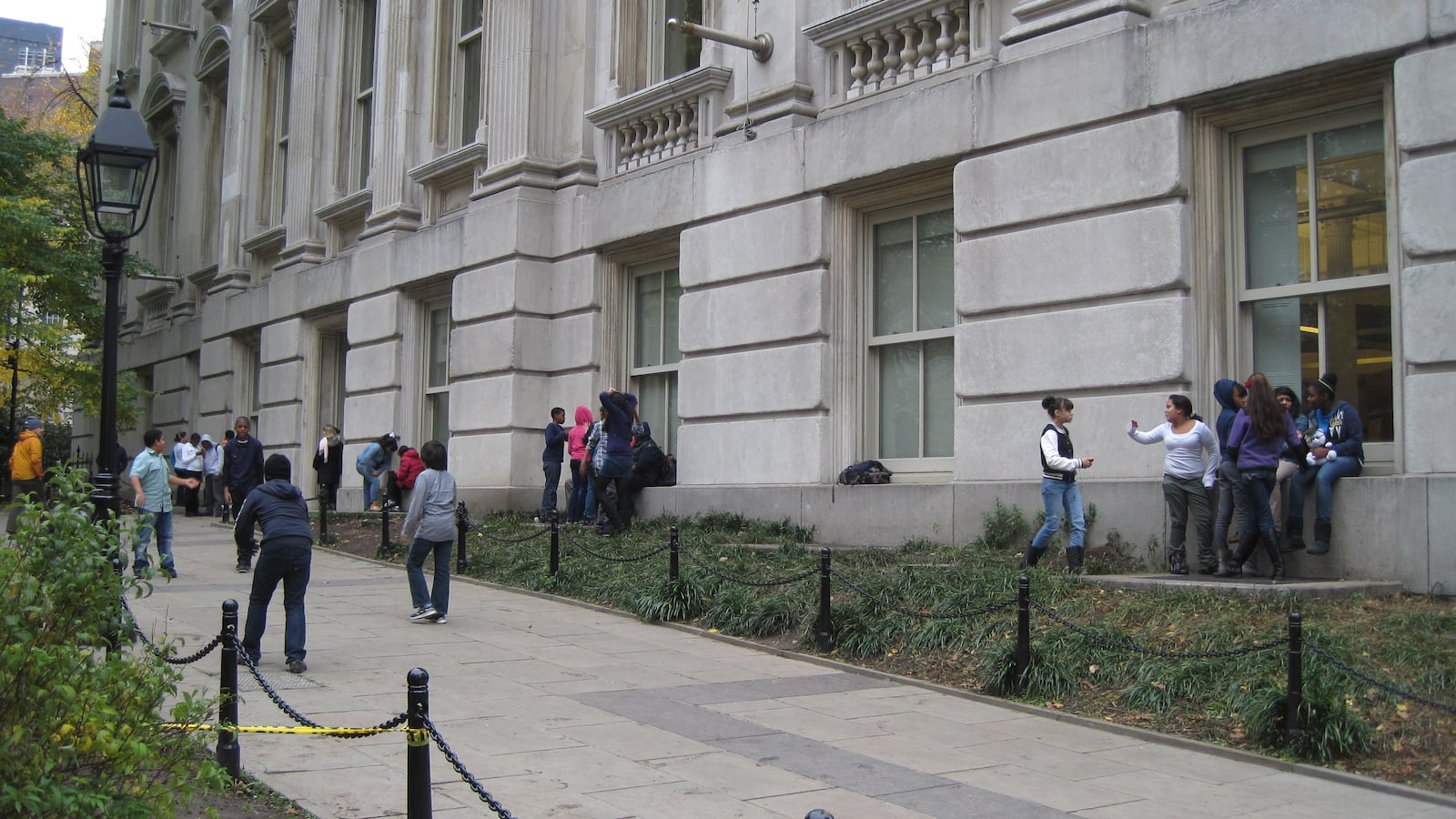 Students from Innovate Manhattan Charter School during recess outside Tweed Courthouse in 2011.
