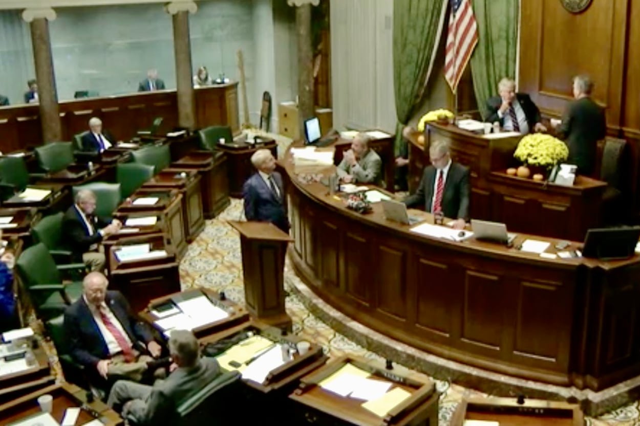 People circulate in the Senate chambers of the Tennessee General Assembly
