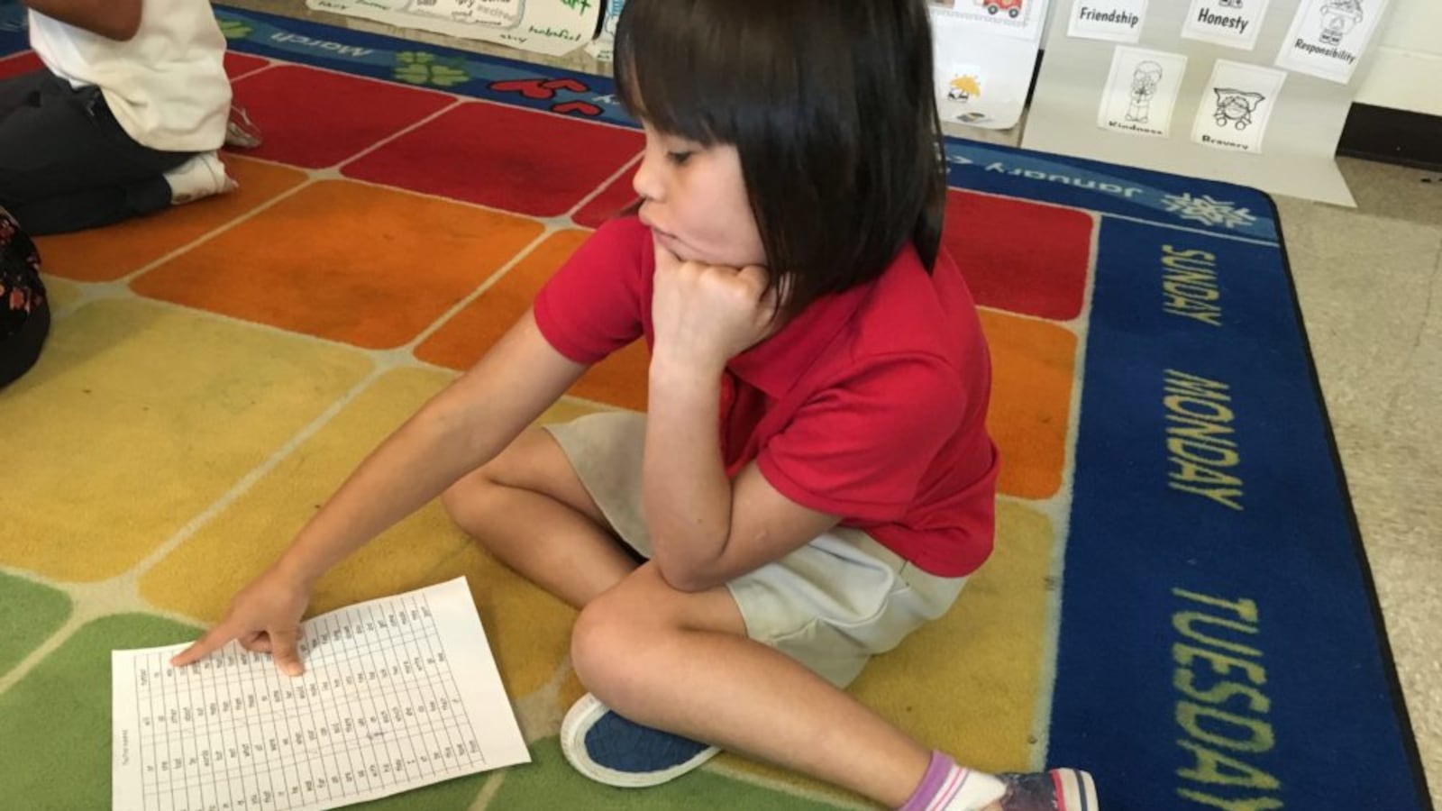 A student works on reading words at Lew Wallace School 107 in Indianapolis Public Schools.