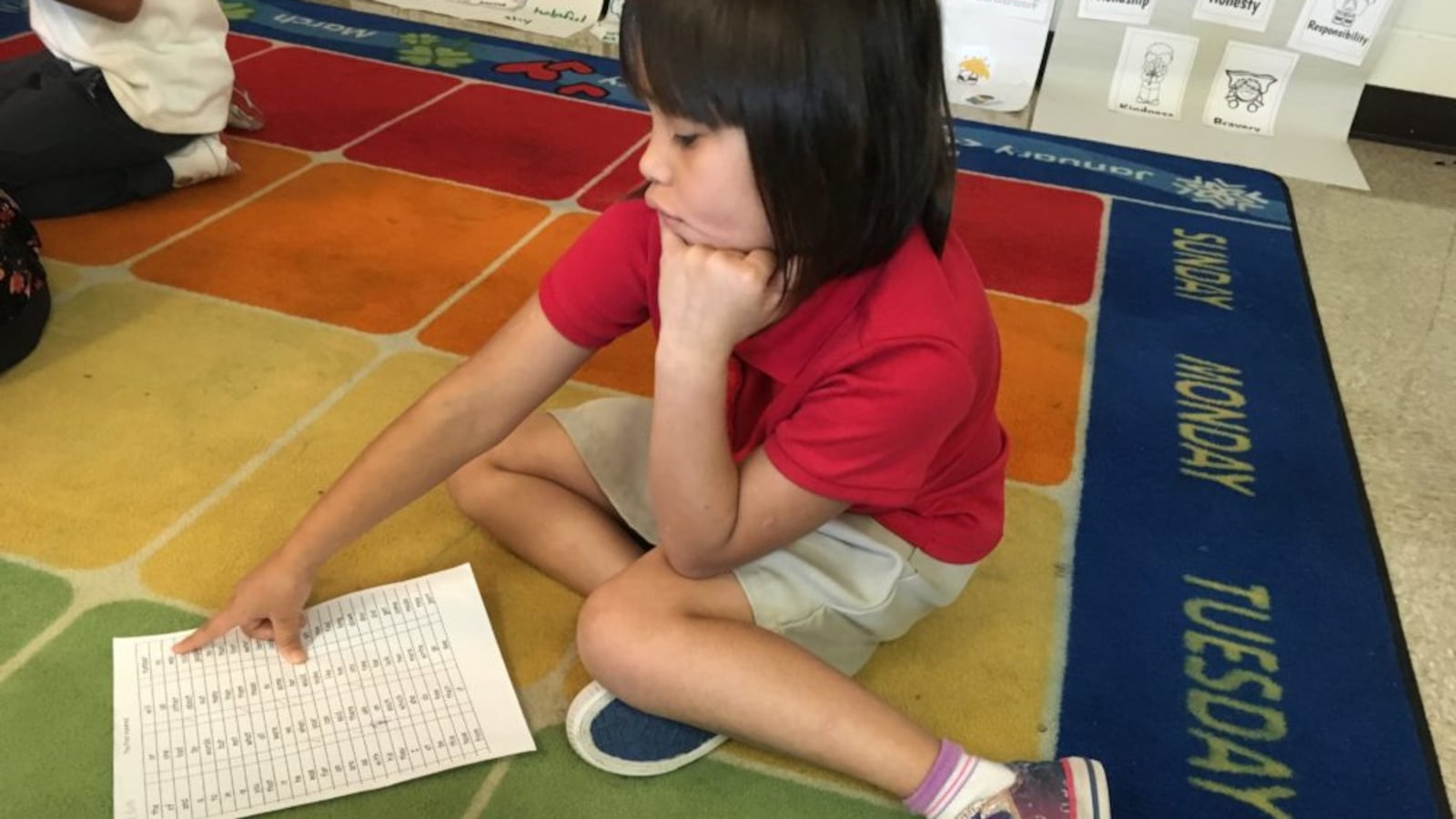 A student works on reading words at Lew Wallace School 107 in Indianapolis Public Schools.