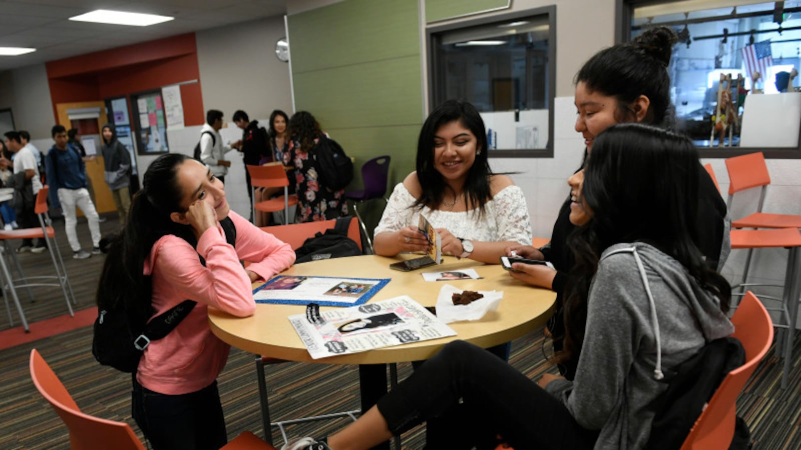 Students hang out in between classes at Academy High School on May 10, 2018 in the Mapleton district.