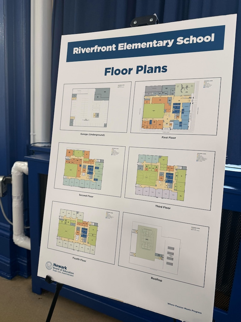 A photograph of a floor plan poster board.