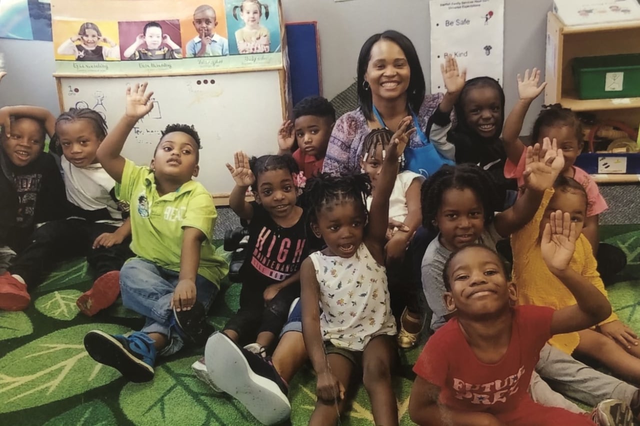 Carmen Price, Head Start teacher at Starfish Family Services in Inkster, organized meetings where teachers discussed creative strategies for virtual instruction. Price is shown here with her preschool students before the pandemic.