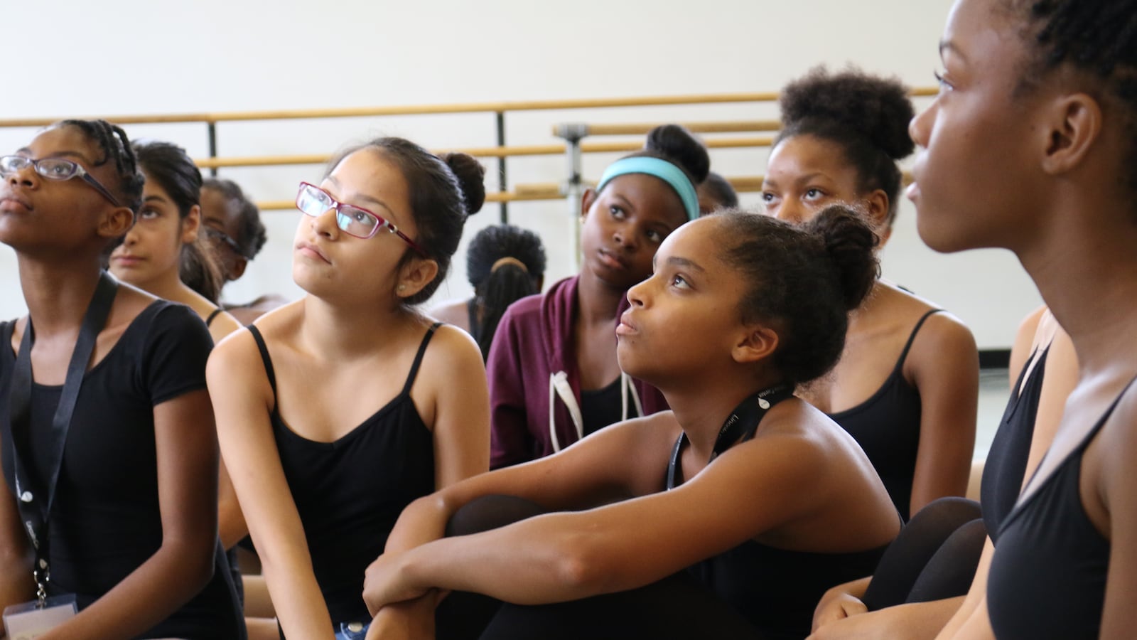 Dancers with an eye on the city's arts high schools listen during a visit by Carmen Fariña at a Lincoln Center Education boot camp for high school auditions.