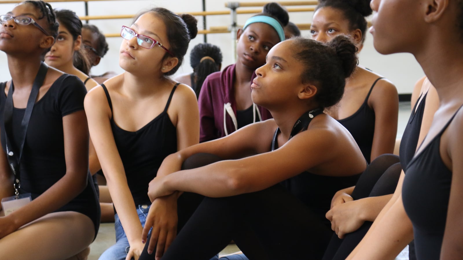 Dancers with an eye on the city's arts high schools listen during a visit by Carmen Fariña at a Lincoln Center Education boot camp for high school auditions.