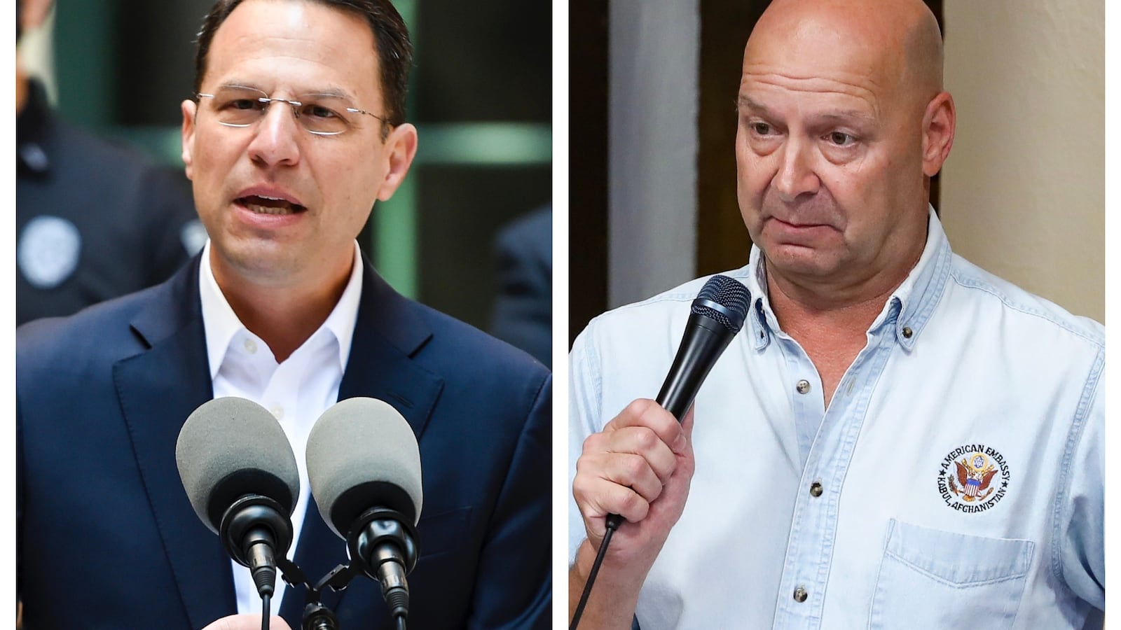Democrat Josh Shapiro, left, and Republican gubernatorial candidate Doug Mastriano.