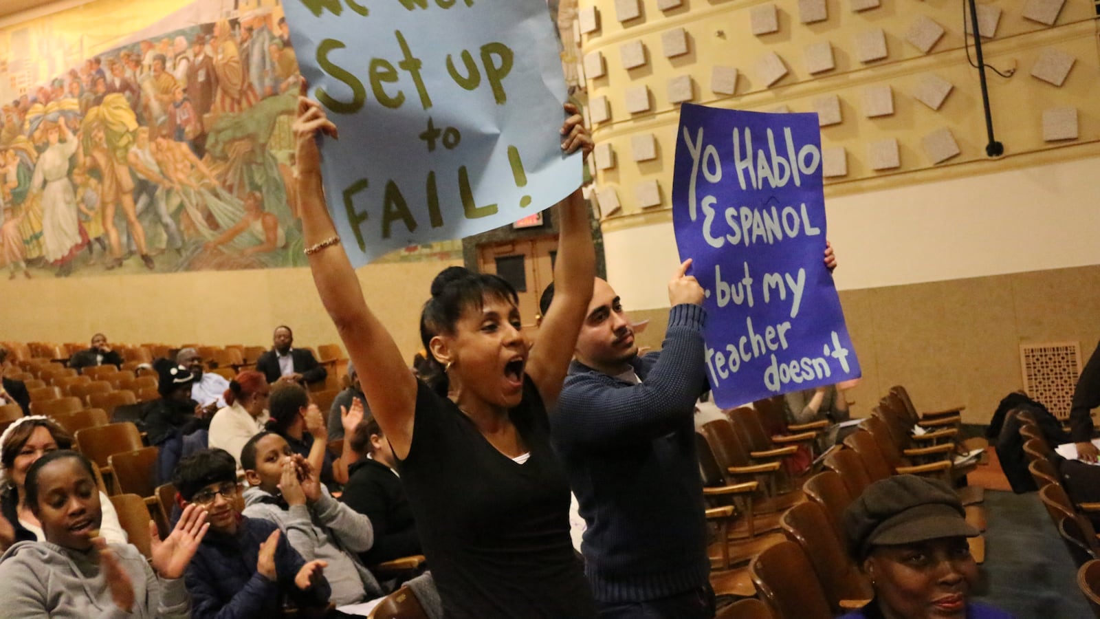 Marilyn Espada, president of District 9's Community Education Council, protested the closure of J.H.S. 145 Wednesday night.