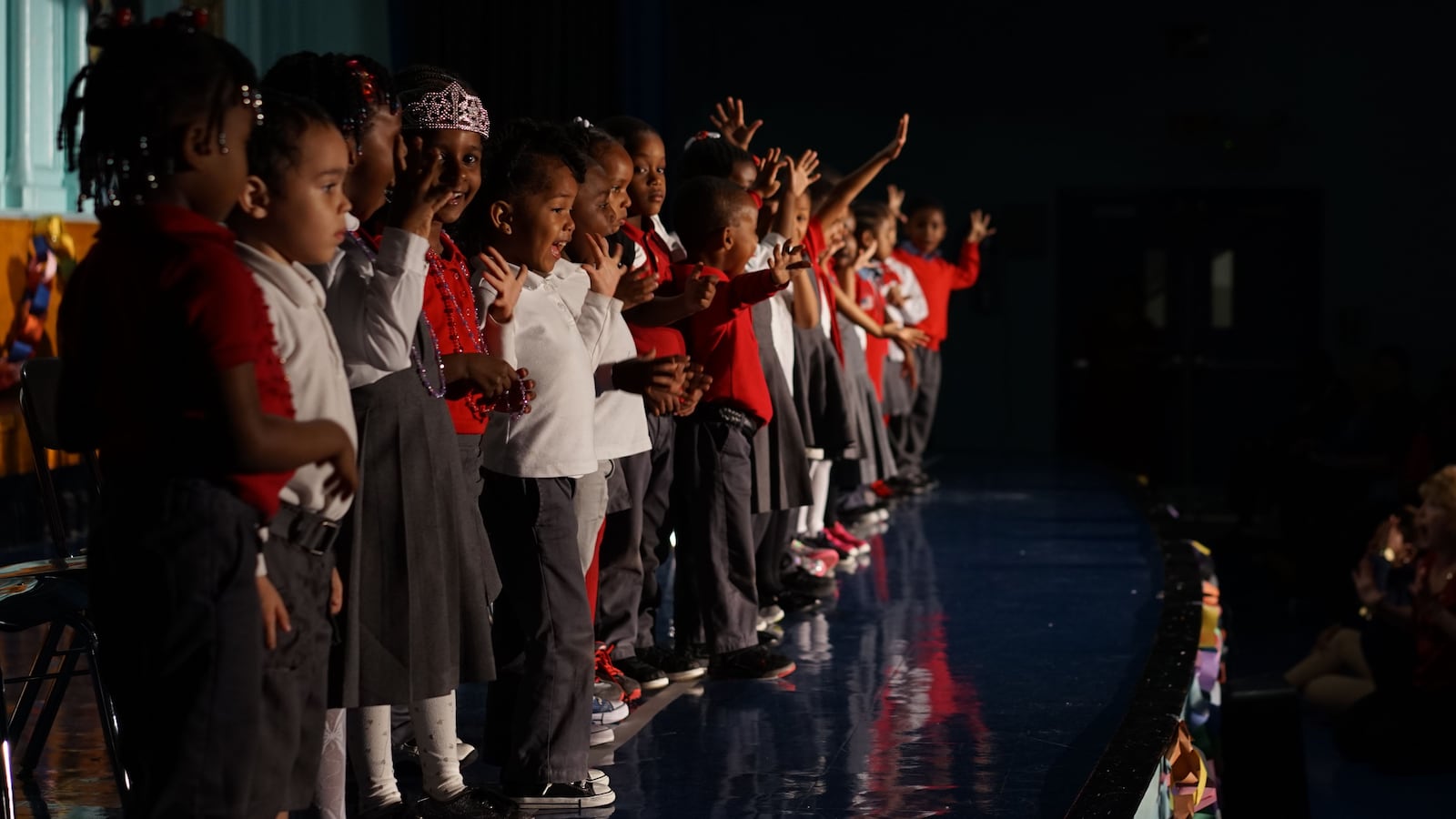 Pre-K students during a performance at New Bridges Elementary.