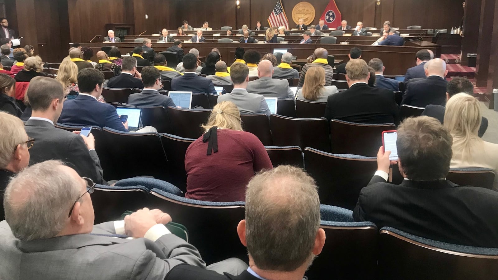 The legislature's Government Operations Committee draws a crowd as lawmakers discuss rules for Gov. Bill Lee's education savings account program.