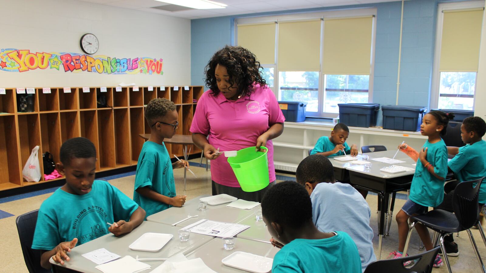 A teacher leads an activity  at the 100 Black Men of Indianapolis' Summer Academy at IPS School #74.