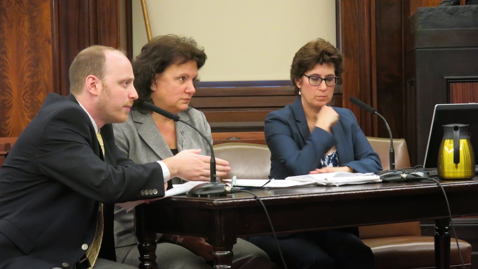 Department of Education officials, including special-education chief Corrine Rello-Anselmi center) testified at a City Council hearing Tuesday.