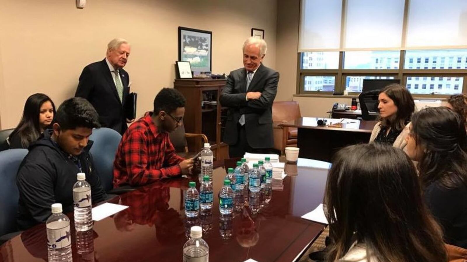 Tennessee students meet with U.S. Sen. Bob Corker in Chattanooga on Feb. 27 to urge support for federal protections to undocumented immigrant students under DACA.