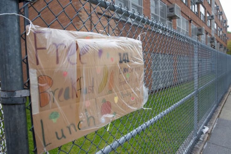 A public school in Bedford-Stuyvesant, Brooklyn, was distributing free food during the coronavirus outbreak, May 14, 2020.