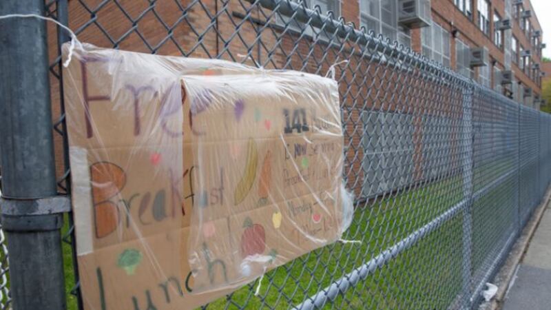 A public school in Bedford-Stuyvesant, Brooklyn, was distributing free food during the coronavirus outbreak, May 14, 2020.