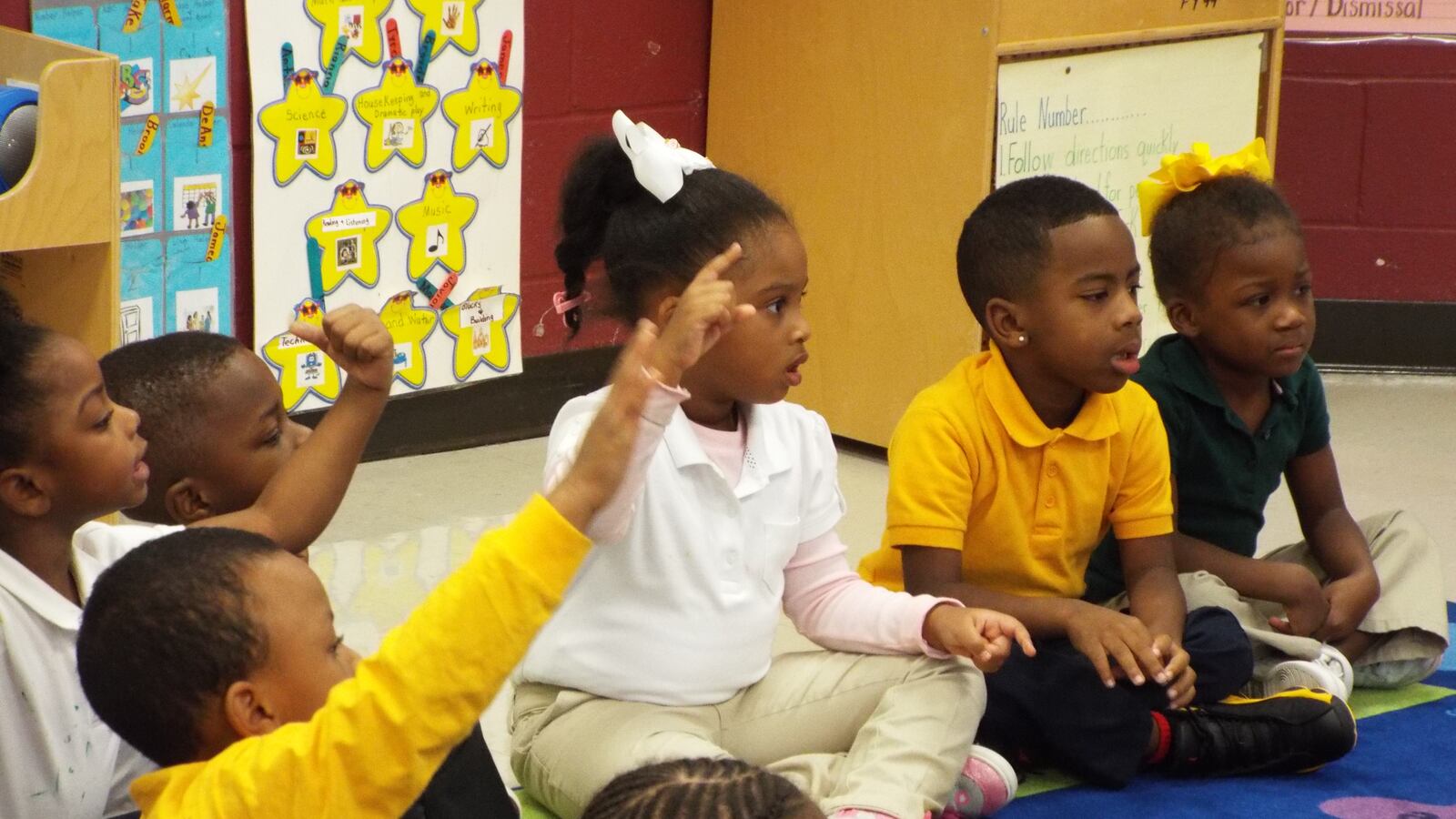 Pre-K students have reading time in a prekindergarten class at Lucie E. Campbell Elementary in Memphis.