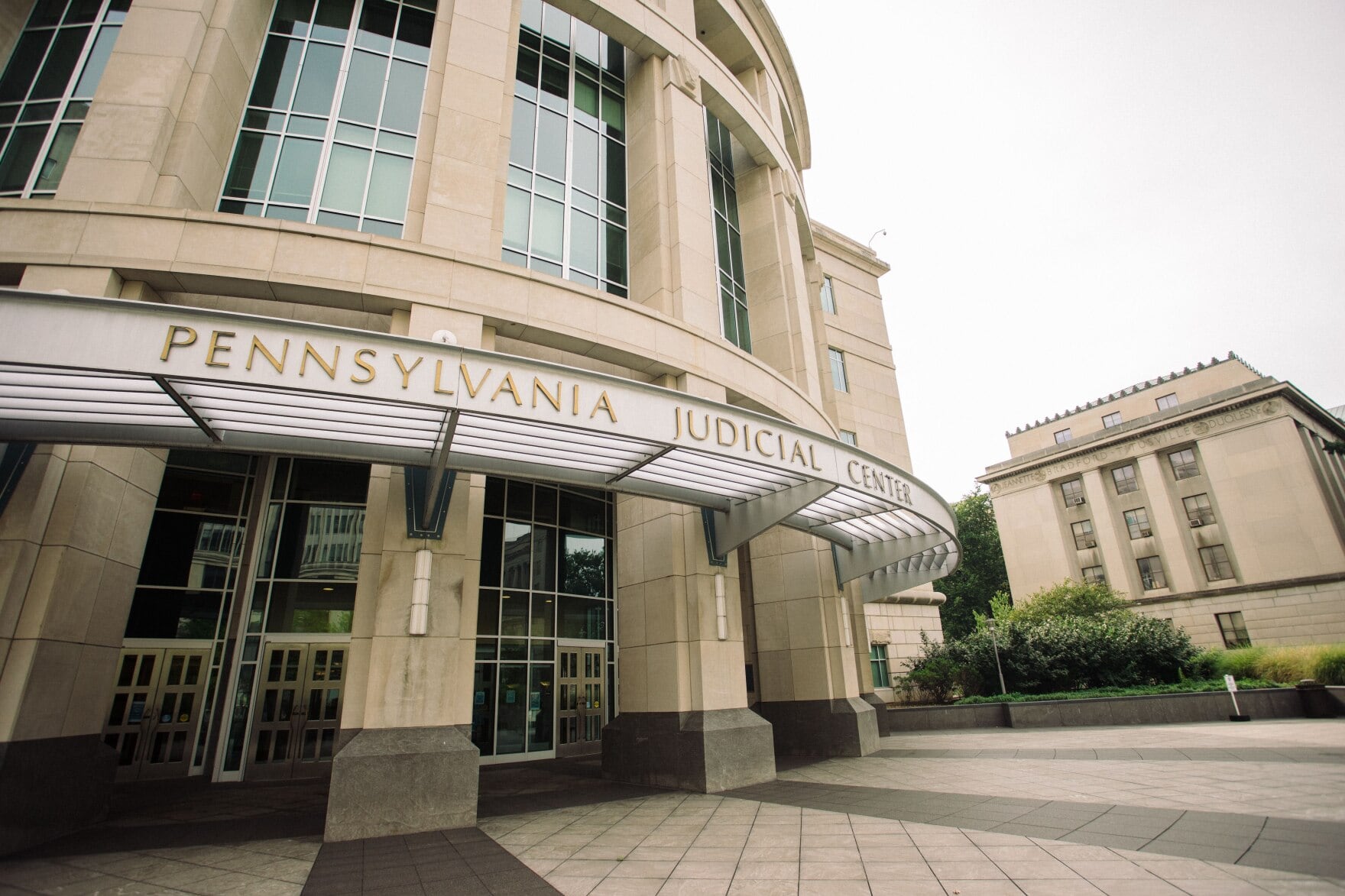 The front of Pennsylvania Judicial Center building in Harrisburg.