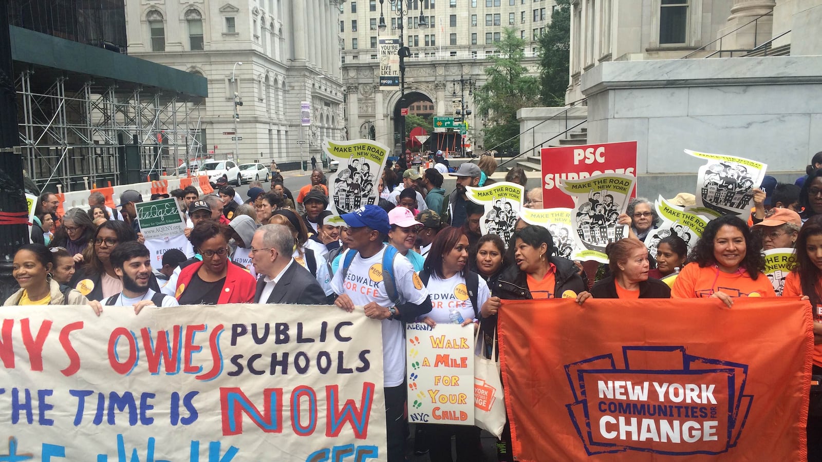 Supporters of the Campaign for Fiscal Equity gather in 2016 before their 150-mile walk from New York City to Albany.