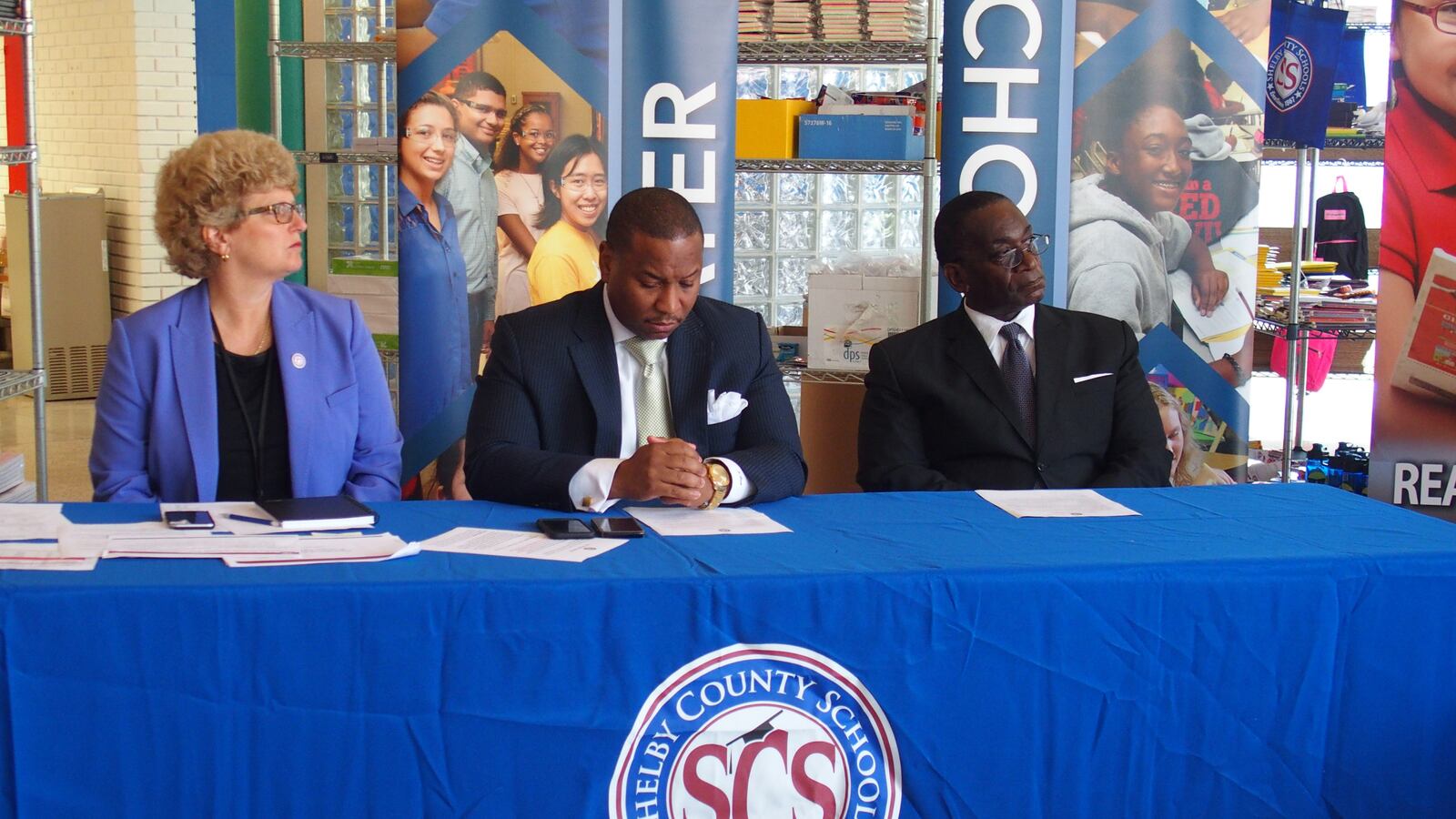 Joris Ray, center, was appointed interim superintendent for Shelby County Schools.