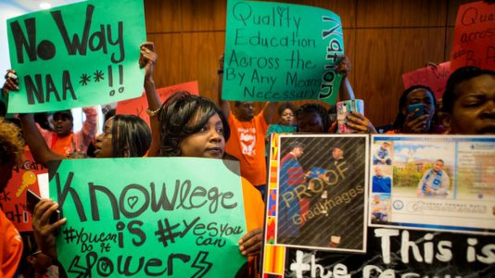 About 140 parents and grandparents from Memphis Lift disrupt the national NAACP board meeting last October in Cincinnati to rally for school choice.