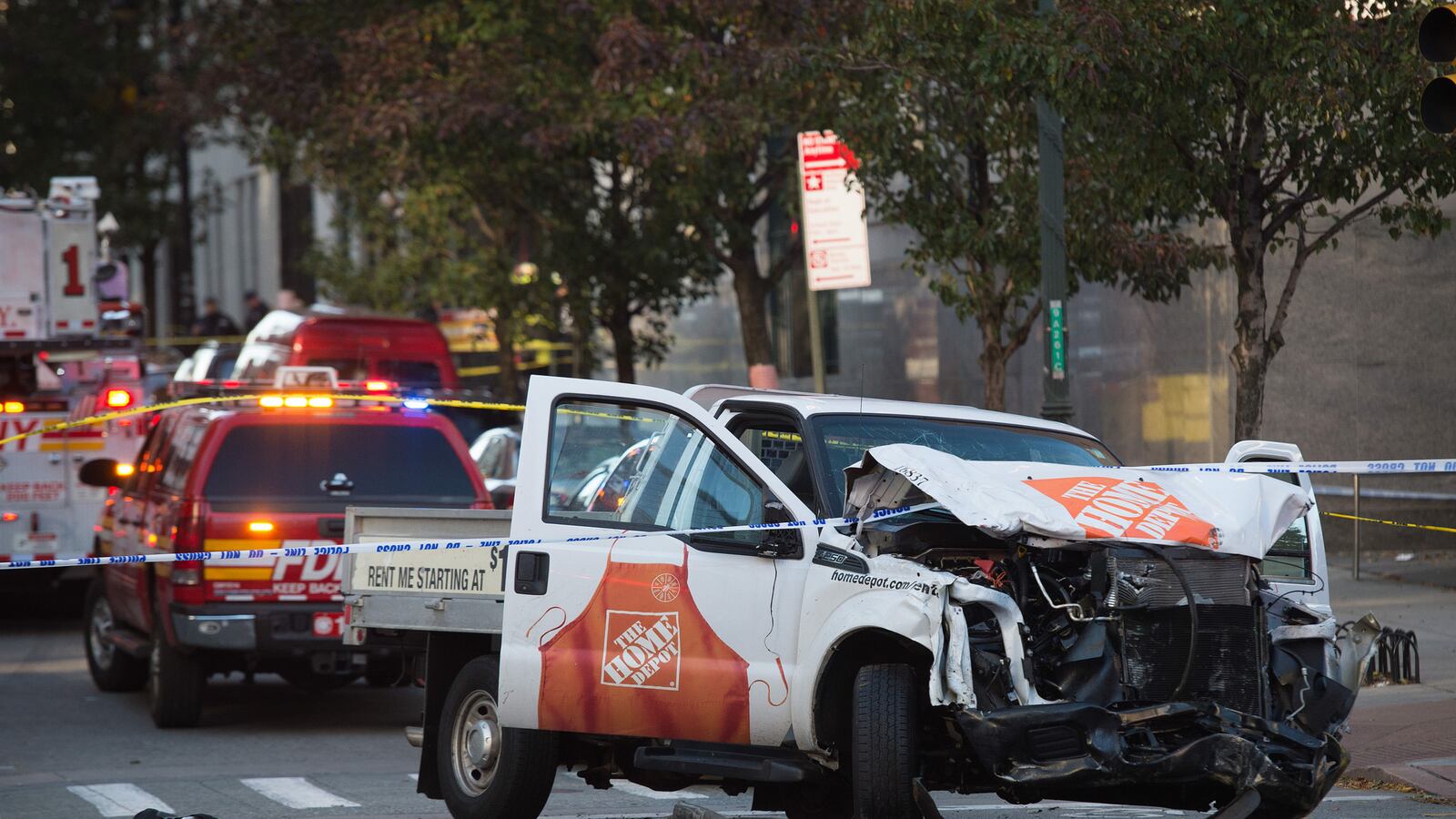 A man drove a rented Home Depot truck down a bike path in Lower Manhattan Tuesday, killing eight people and seriously wounding at least 11 others.