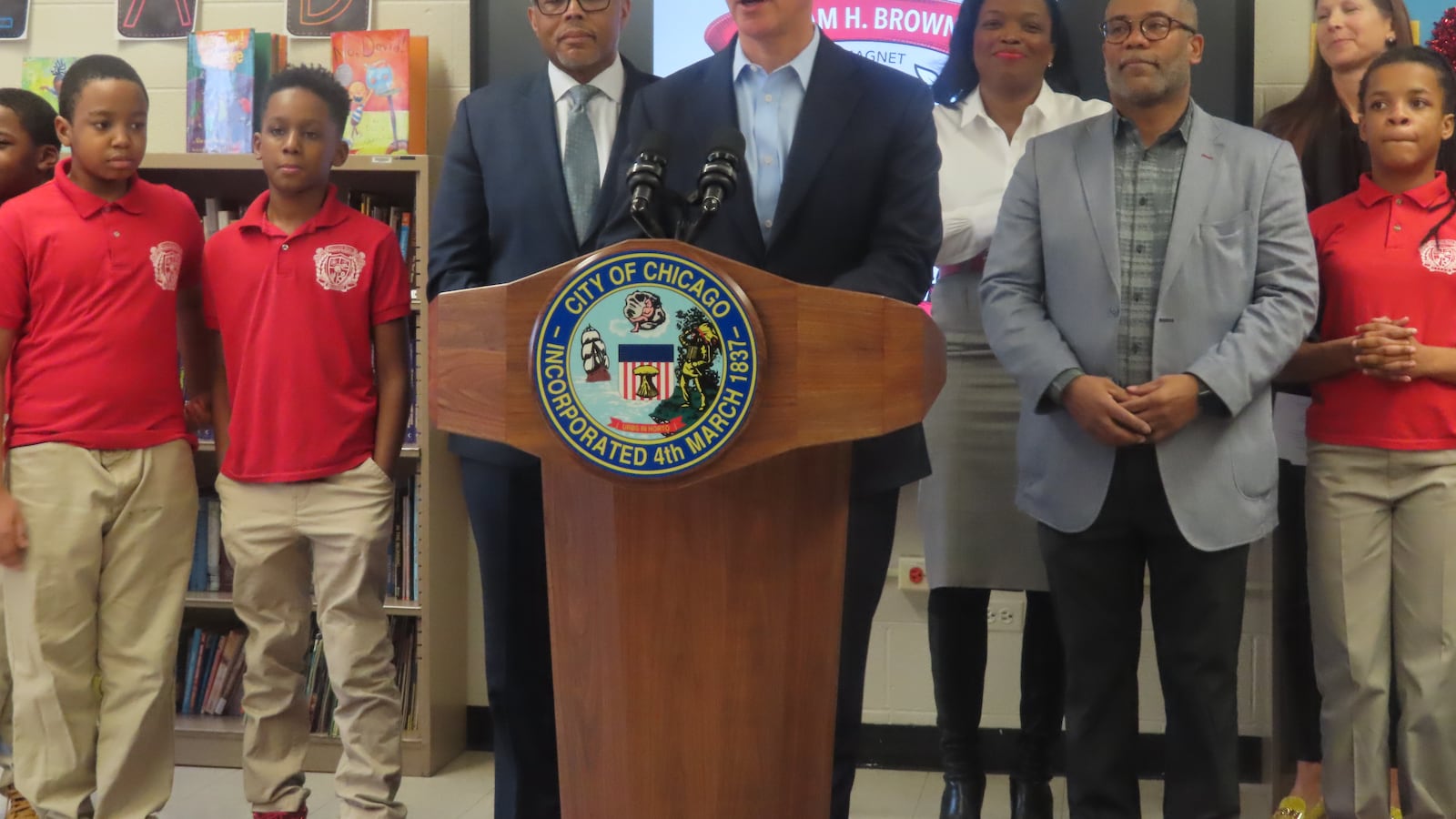 Schools chief Janice Jackson joined Mayor Rahm Emanuel and other city officials at the William H. Brown School of Technology on the Near West Side in announcing the program.