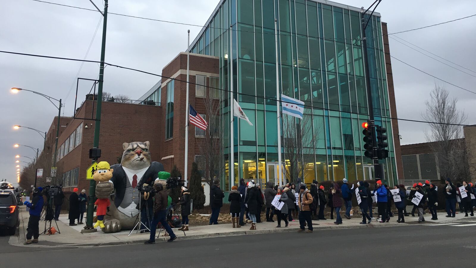 Teachers protest Acero Schools Veterans Memorial School Campus on Dec. 4, 2018.