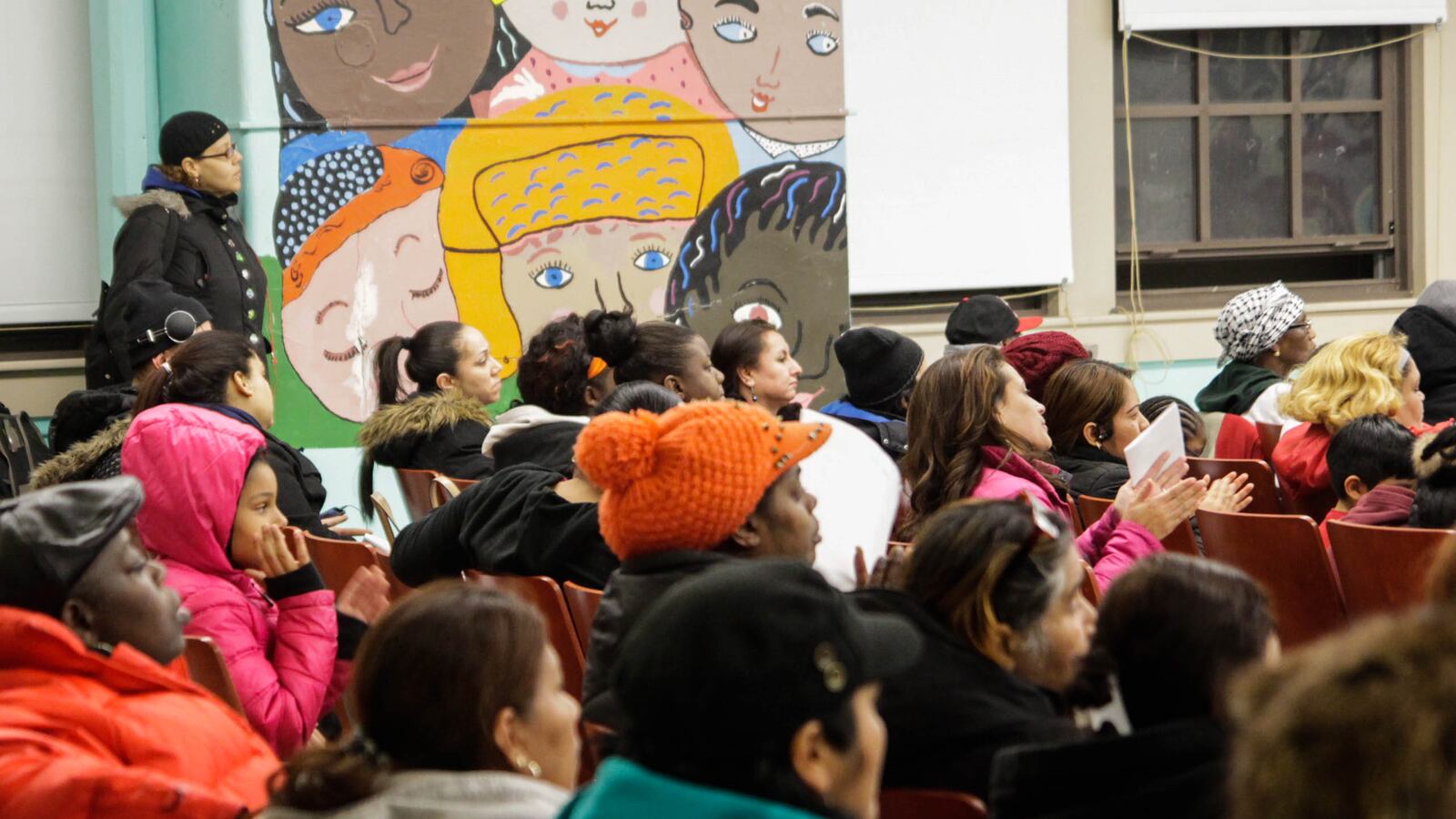 Parents and staff members from P.S. 277 and Academic Leadership Charter School at a January public hearing about a co-location plan.