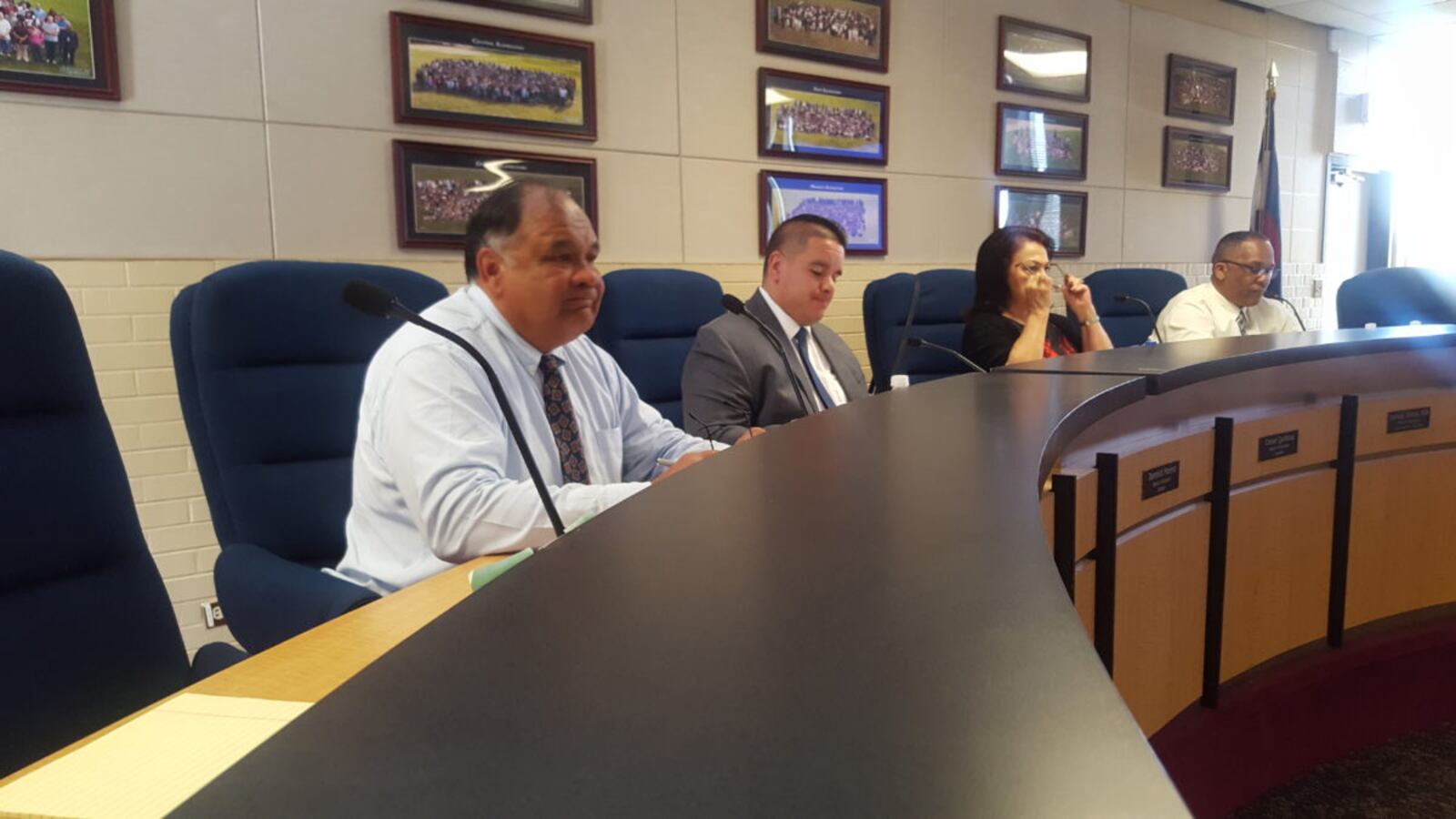 File photo of the Adams 14 school board from April 2019.