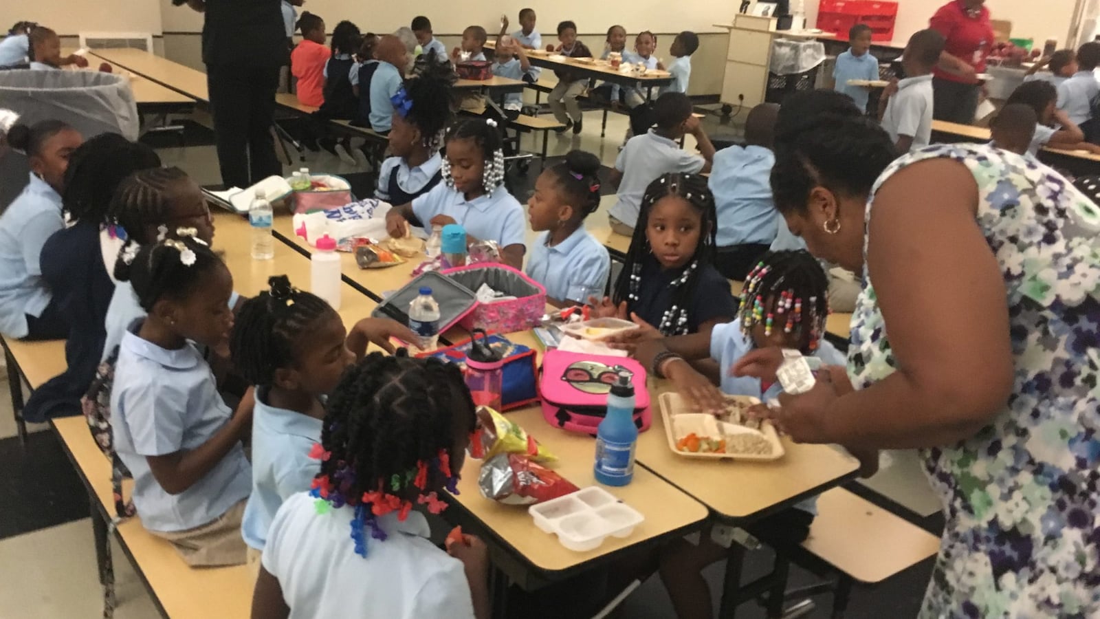 Students in the lunchroom at Golightly Education Center in Detroit. Some students do not get enough to eat at home, so many districts will distribute breakfast and lunch to students while schools are closed.