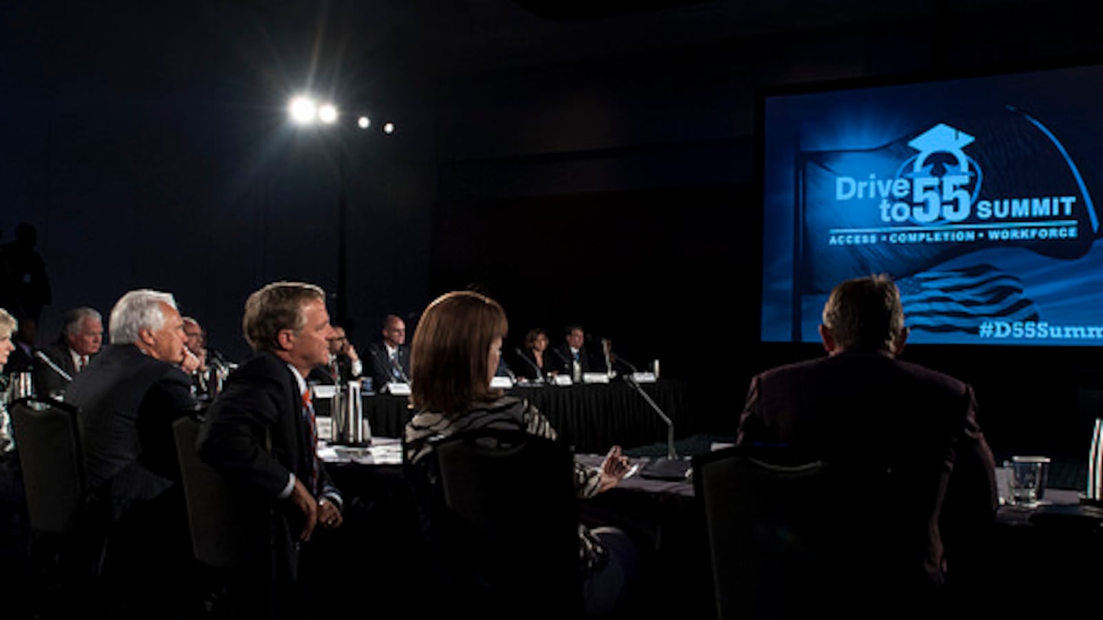 Gov. Bill Haslam moderates the Drive to 55 Summit in Nashville, bringing together government, business and education leaders to discuss how to prepare students for college and work.