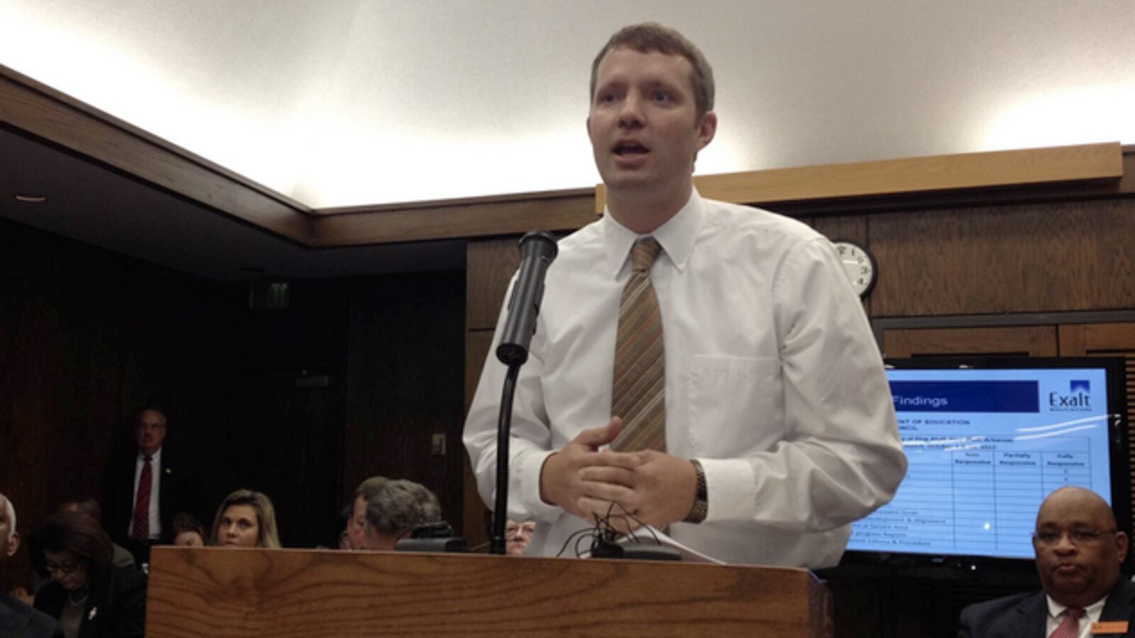 Lindquist presenting to the Arkansas State Board of Education (photo provided by Ben Lindquist).