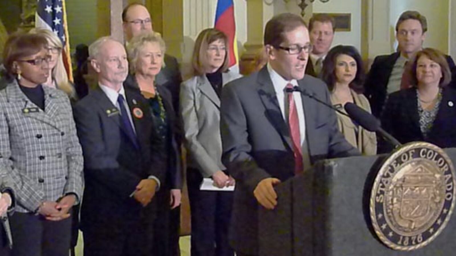 House Speaker Mark Ferrandino (at podium) touts the proposed Student Success Act.