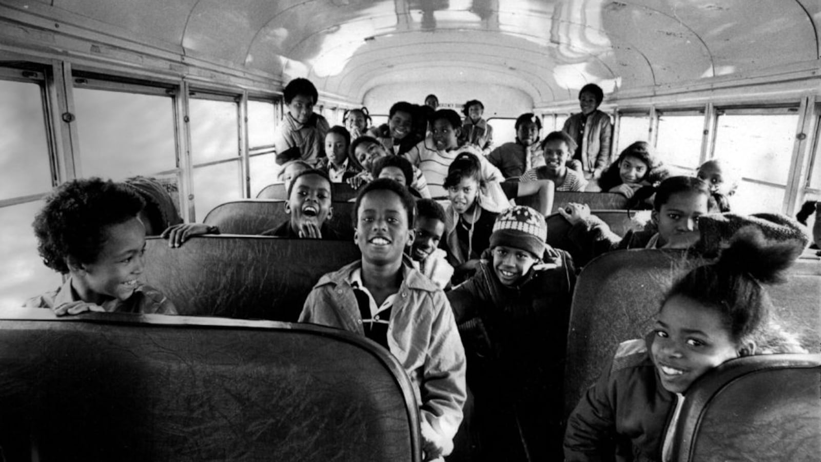 Students leaving school at Sabin Elementary in southwest Denver in 1982.