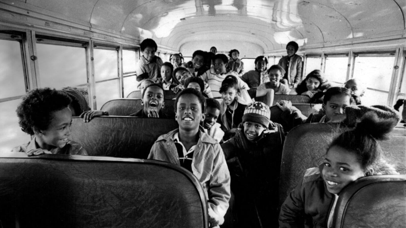 Students leaving school at Sabin Elementary in southwest Denver in 1982.