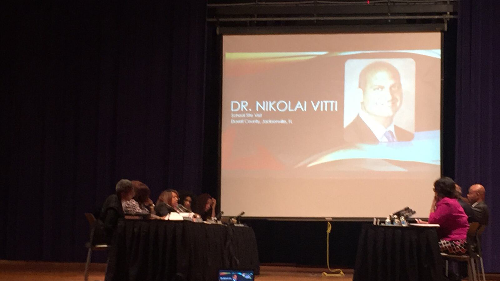 The Detroit school board  discusses superintendent candidate Nikolai Vitti before his selection on Tuesday, April 18, 2017.