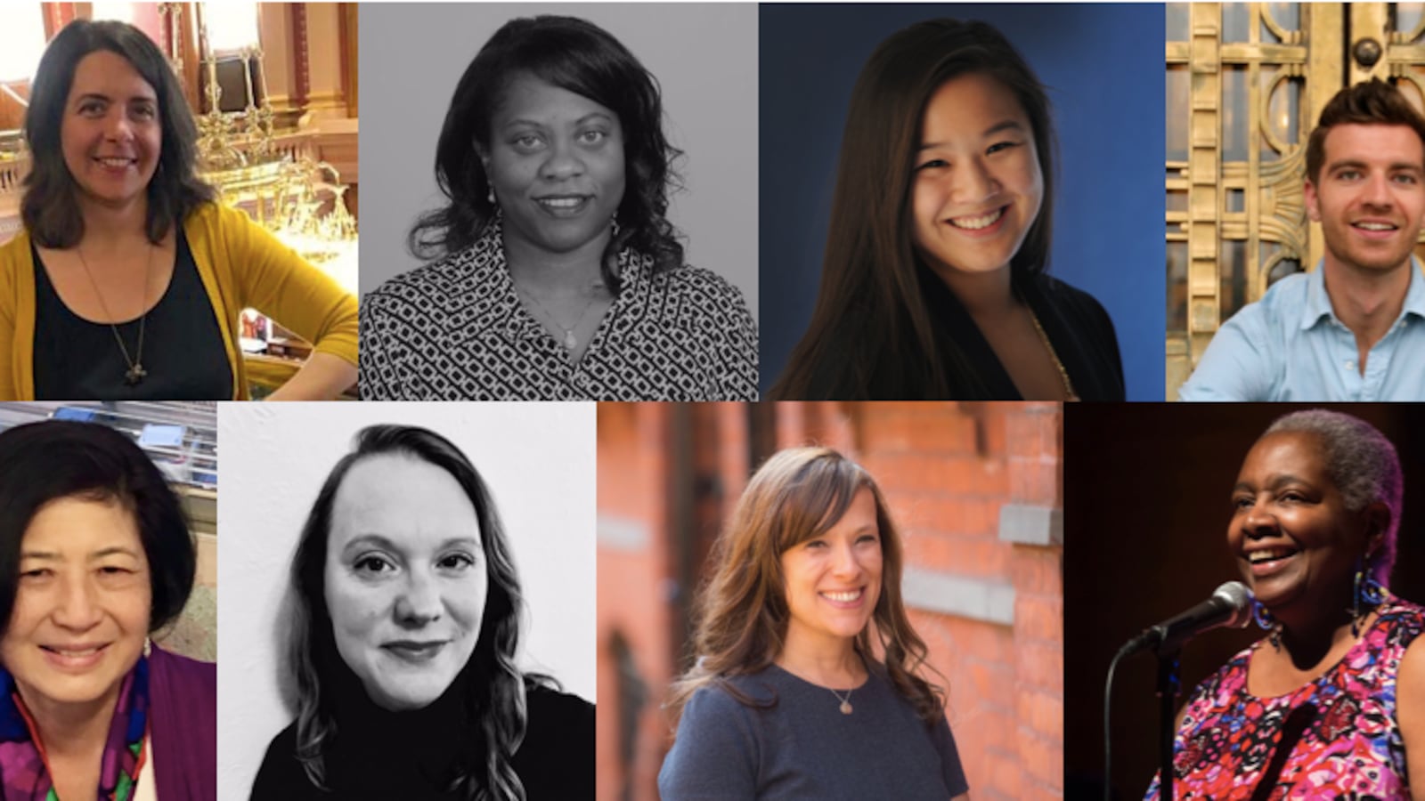 Chalkbeat’s newest local leaders and our new slate of story editors. Clockwise from top: Colorado bureau chief Erica Meltzer, Tennessee bureau chief Jacinthia Jones, Indiana bureau chief Stephanie Wang, Newark correspondent Patrick Wall, story editor Julie Topping, story editor Carrie Melago, Chicago bureau chief Cassie Walker Burke, and story editor Sharon Noguchi.