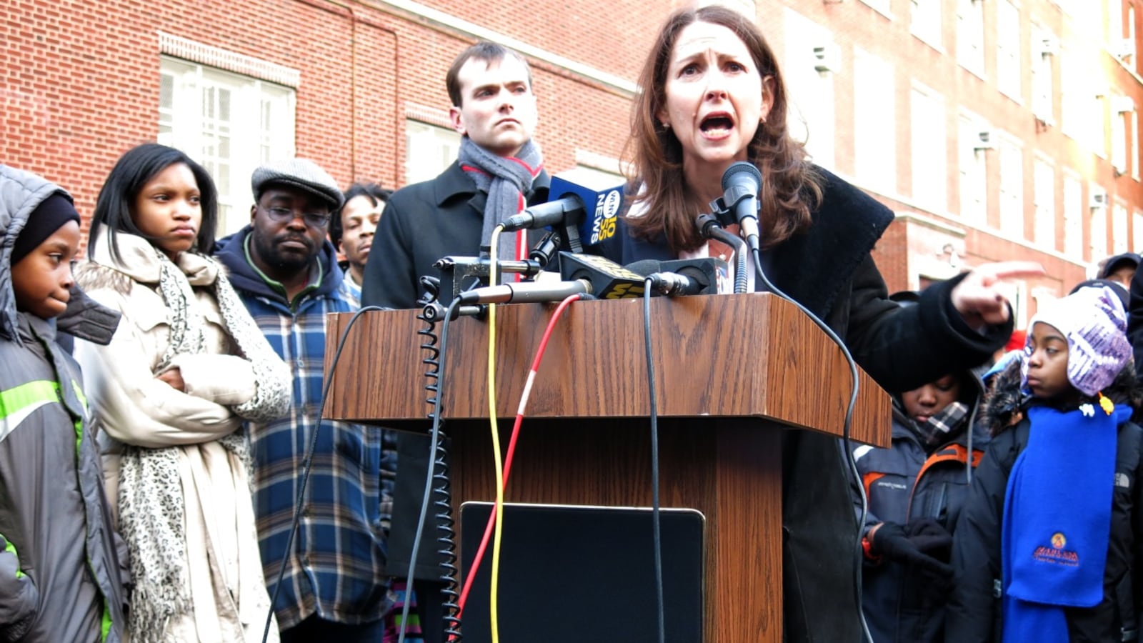 demy CEO Eva Moskowitz railed against the city's decision to cancel three previously approved co-locations involving Success schools during a press conference Thursday outside of Success Academy Harlem 4.