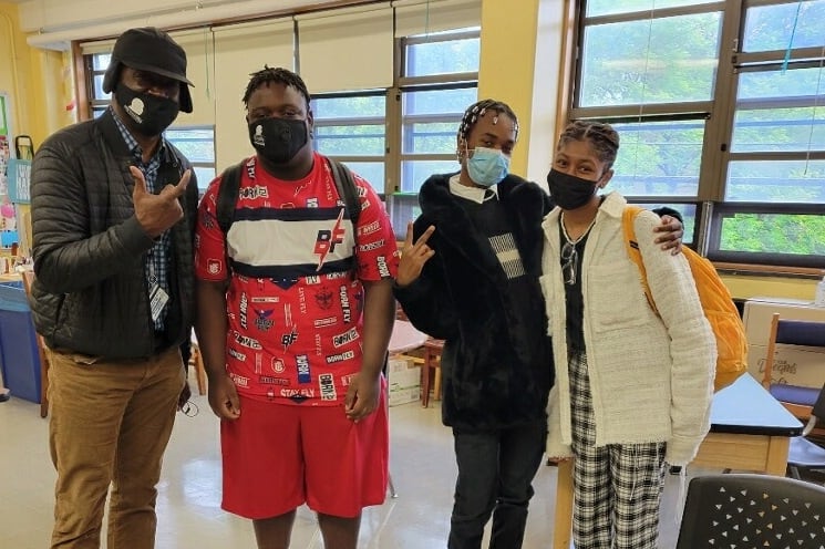 Teacher and students at the U School on the first day on in-person learning for ninth graders