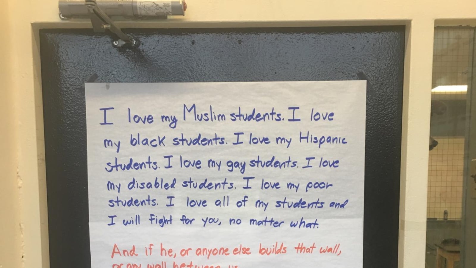 The sign posted on science teacher Eric Eisenstadt’s door.