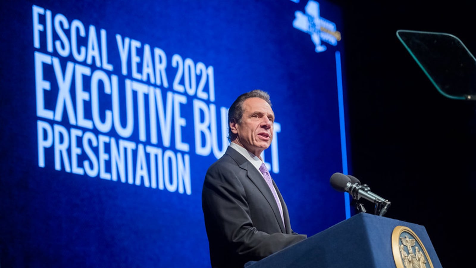 Gov. Andrew Cuomo proposes his fiscal year 2021 budget in Albany.
