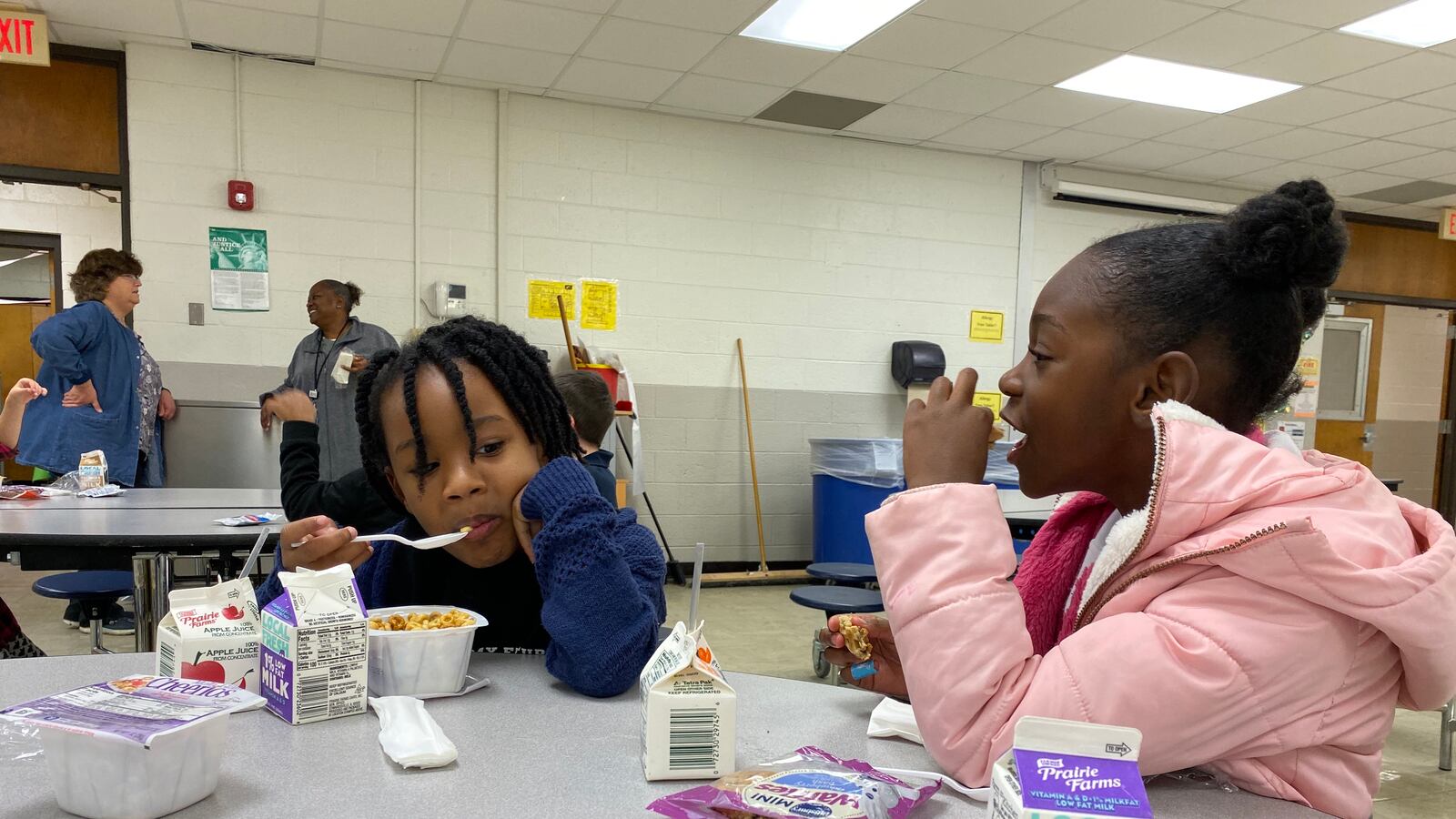 Students eat breakfast at AYS' child care program at School 27 while Indianapolis Public Schools closed for teachers to attend the statehouse Red for Ed rally on Tuesday, Nov. 19, 2019.
