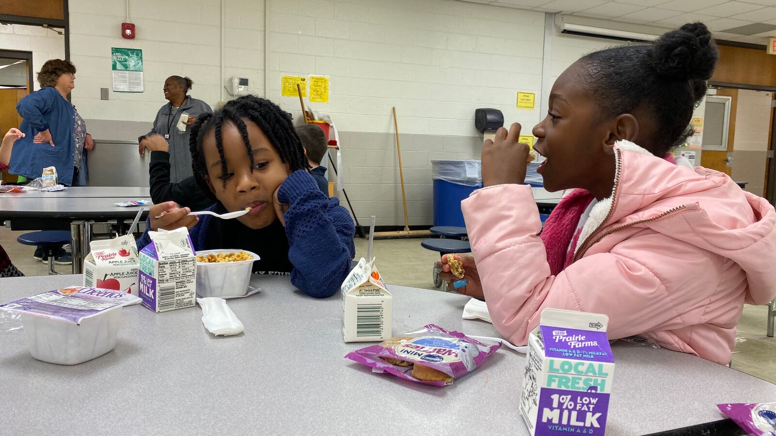 Students eat breakfast at AYS' child care program at School 27 while Indianapolis Public Schools closed for teachers to attend the statehouse Red for Ed rally on Tuesday, Nov. 19, 2019.