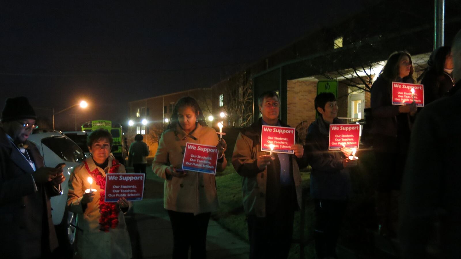 Teachers lined the walkway to Neely's Bend Middle Prep in protest against the Achievement School District.