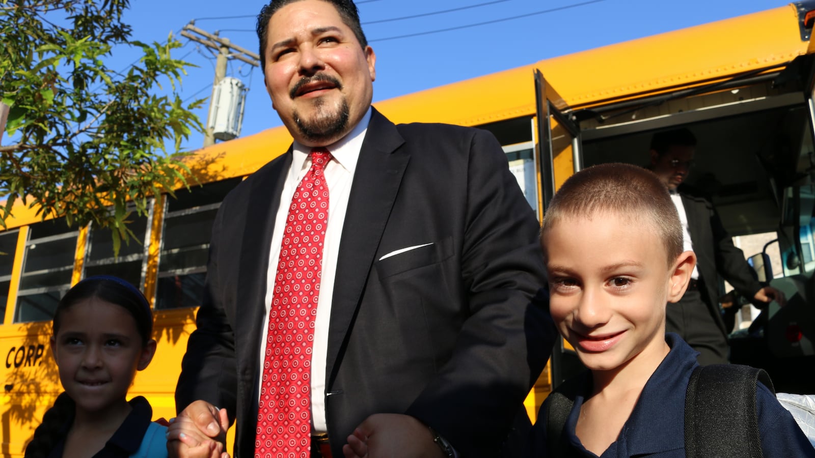 Schools Chancellor Richard Carranza rode a school bus to P.S. 377 in Ozone Park, Queens, on the first day of the 2018-2019 school year.