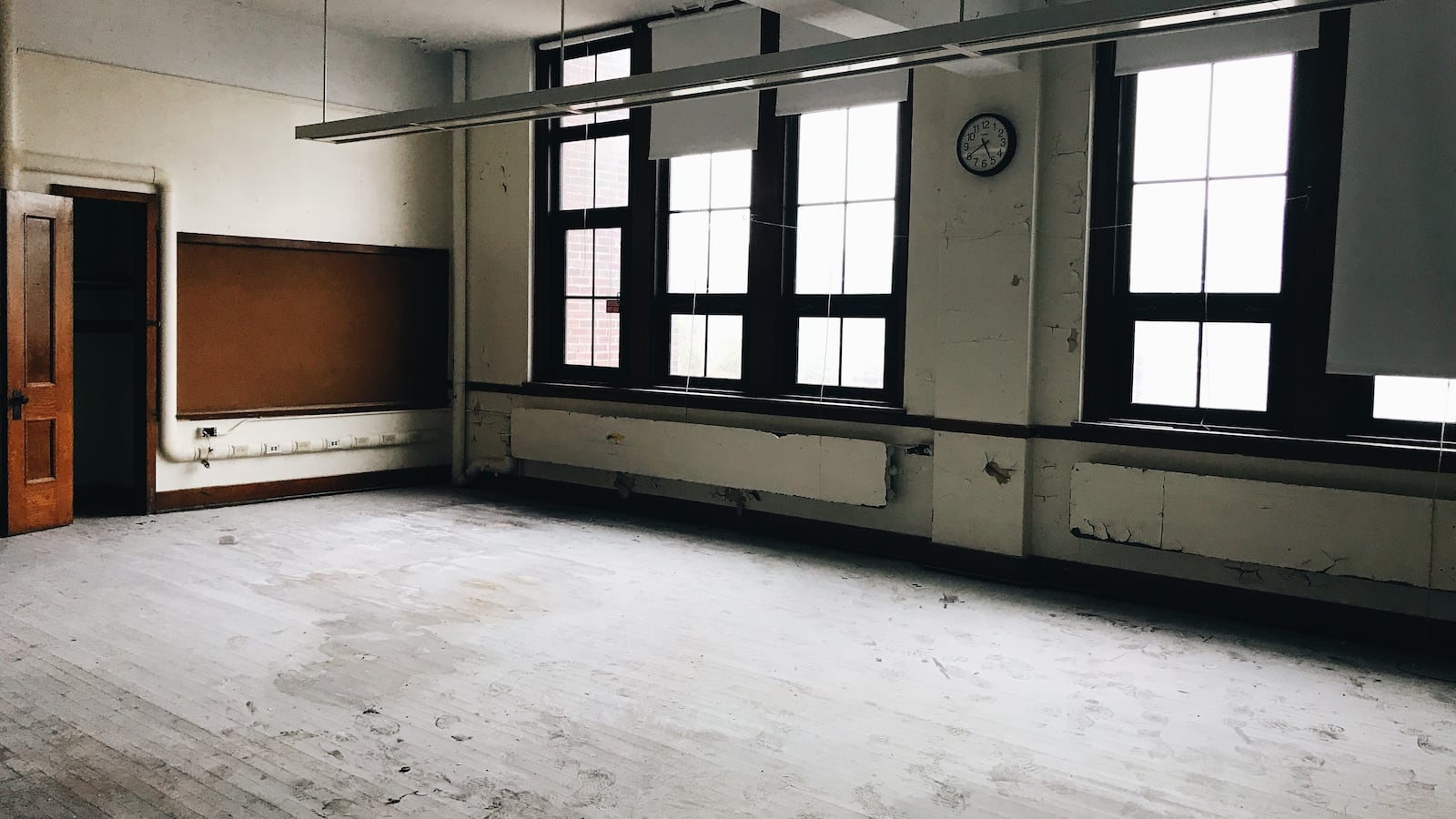 An empty room inside the former Anna M. Joyce Elementary School.