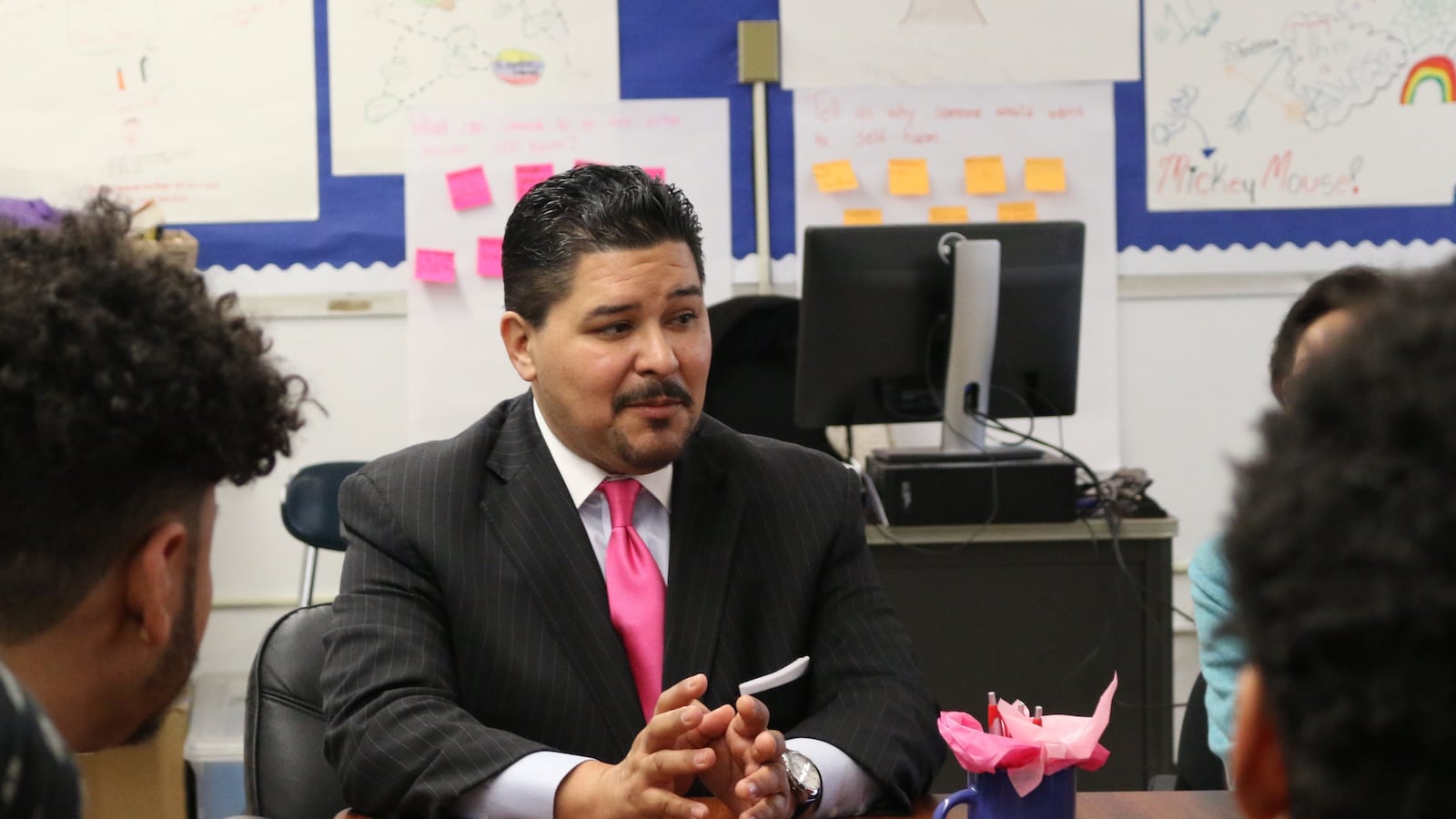 Chancellor Carranza speaks to students at Orchard Collegiate Academy.