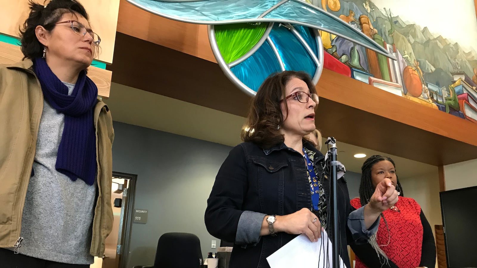 Denver Public Schools Superintendent Susana Cordova speaks at a press conference addressing the email about immigrant teachers.